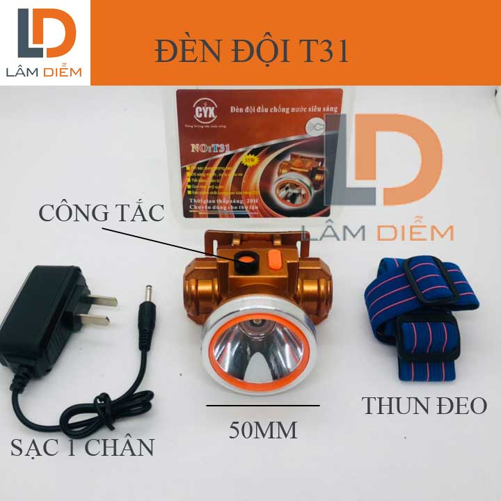 Đèn pin đội pin sạc kín nước t1 - T31