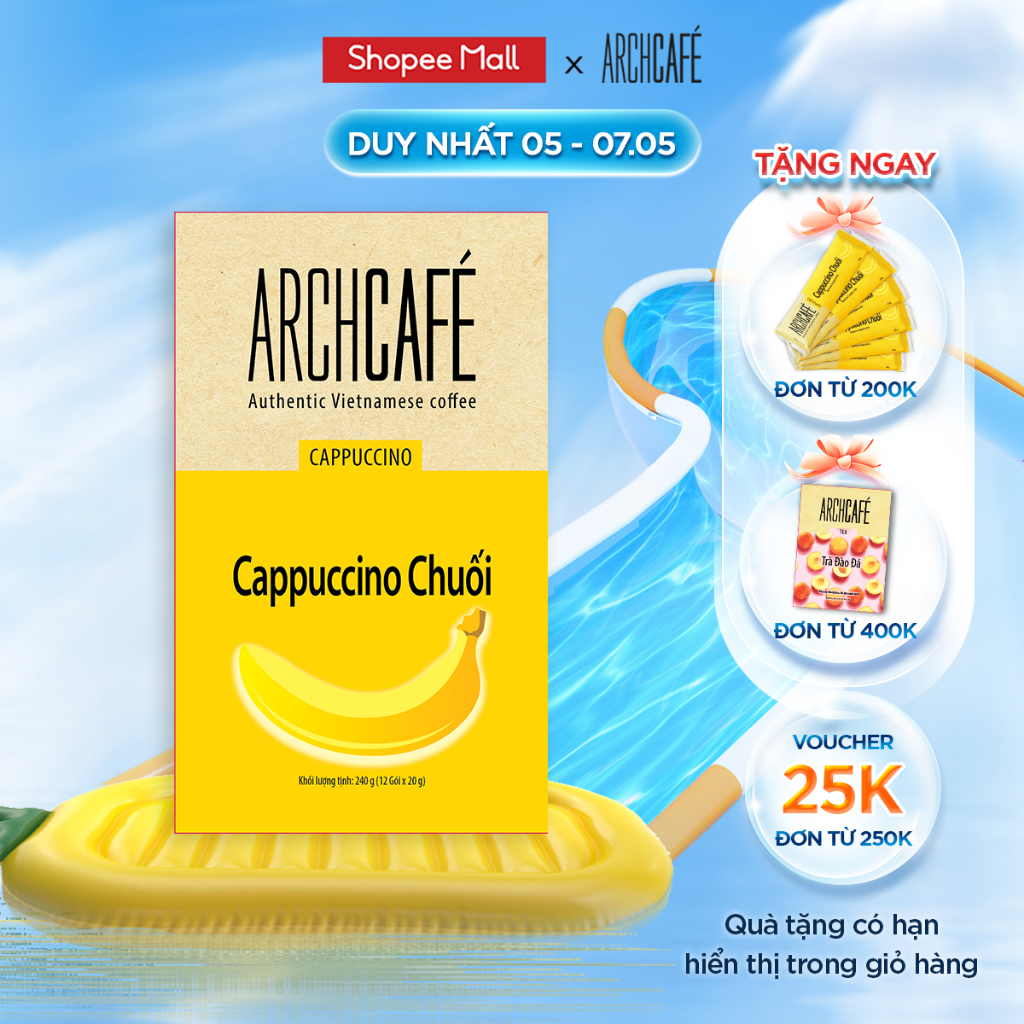 Cà phê hòa tan vị Cappuccino Chuối Archcafé (hộp 12 gói x 20g)