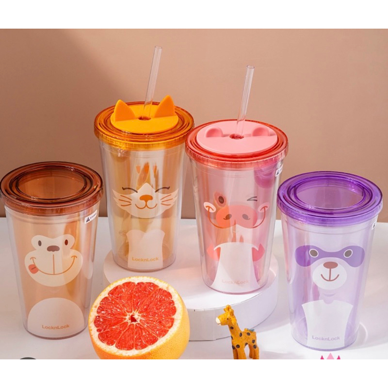 [LOCK&LOCK] LY NHỰA 2 LỚP ANIMAL DOUBLE WALL COLD CUP 520ML- HAP511/HAP512