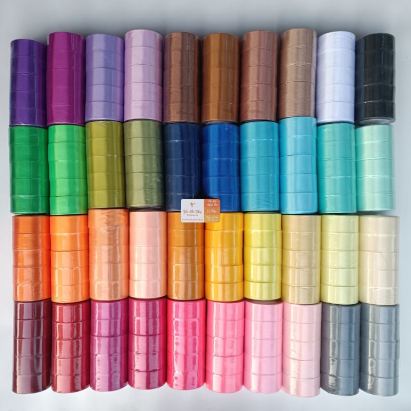 Ruy băng vải lụa bản 4cm, lố 5 cuộn làm nơ, handmade