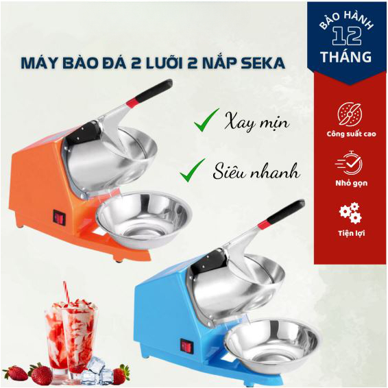 HÀNG LOẠI XỊN - Máy Bào Đá Bào Mini Xay Đá Tuyết 2 Nắp 2 Lưỡi Công Suất Lớn 500W Xay Nhanh Mịn Hơn Bảo Hành 12 Tháng
