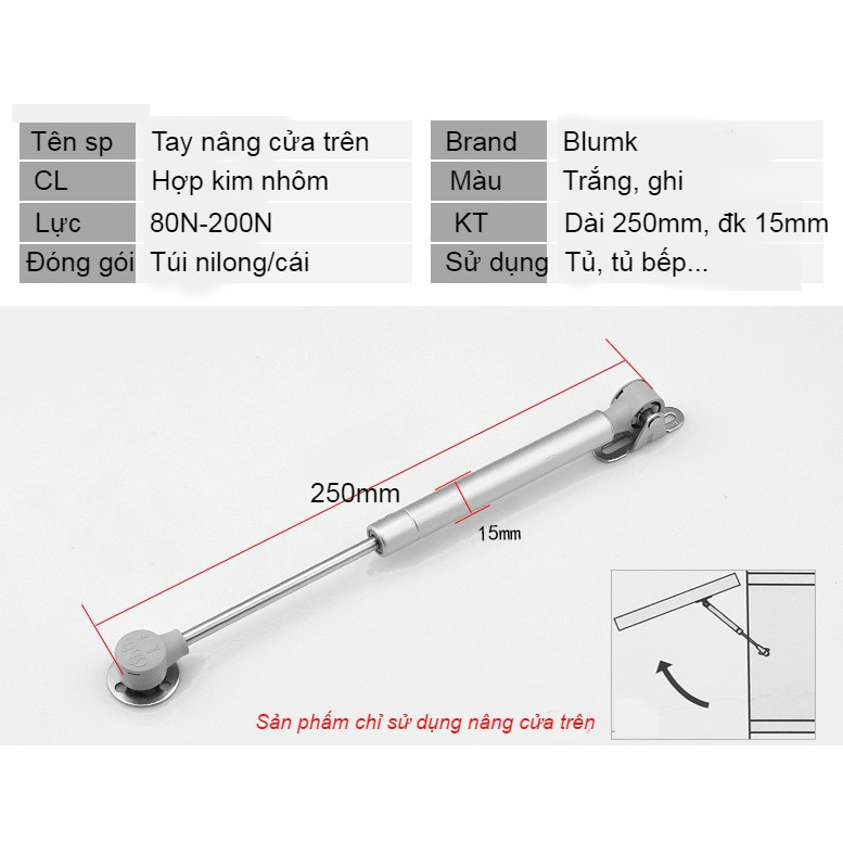 Tay nâng pittong thủy lực chống cánh tủ | Pittong đẩy cánh | Tay chống thủy lực | Piston 60N, 80N, 100N, 120N