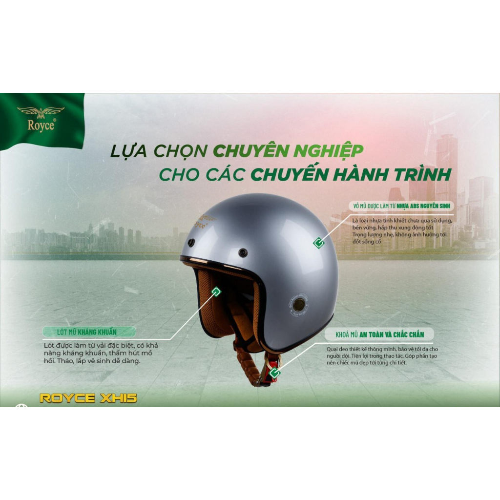 Nón bảo hiểm trùm đầu cao cấp – Royce XH15 - Màu đen nhám – Hàng chính hãng – Bảo hành 12 tháng