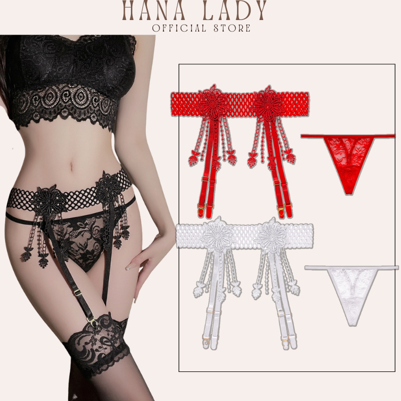 Quần lót nữ kẹp tất ren lưới hoa tua rua sexy gợi cảm HanaLadyStore L106