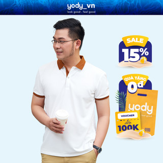 Áo thun polo nam YODY cafe, phông cổ bẻ tay ngắn phối nẹp chất thun cotton APM3635