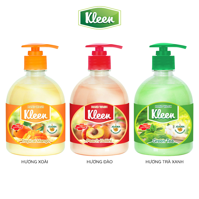 Combo 3 Nước rửa tay Kleen diệt khuẩn và dưỡng ẩm chiết xuất từ thiên nhiên 500ml/chai