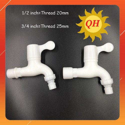 Vòi hồ, Vòi nước nhựa PVC cao cấp loại phi 21 và phi 27 màu trắng, Van nước bằng nhựa cao cấp (QM.PK004/PK005)