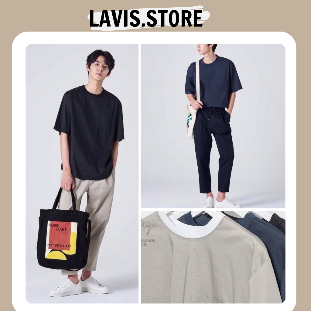 Áo Thun Nam Cổ Tròn vải Cotton co giãn thoáng mát phông trơn basic tay ngắn Tím than - Kem - Đen