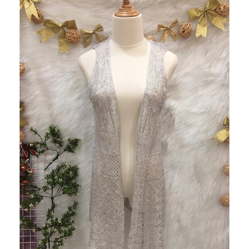 (A8)Áo khoác len màu xám loang 2 hand - Cổ V - không tay- Size S M