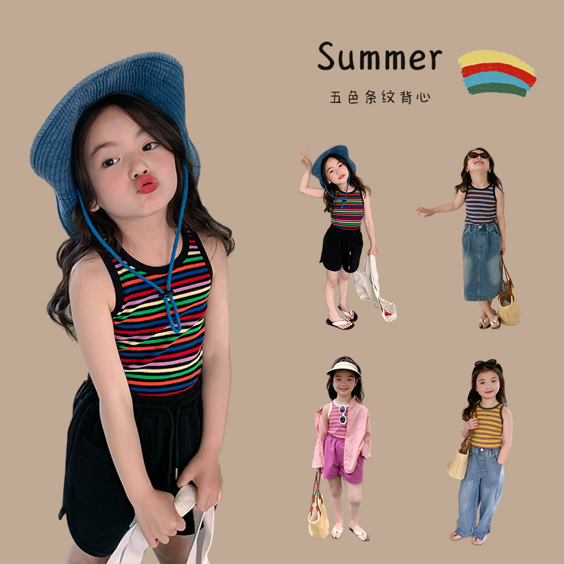 Áo ba lỗ thun tăm họa tiết kẻ sọc Ambb.Kid Phong cách Hàn Quốc mát mẻ cho bé gái