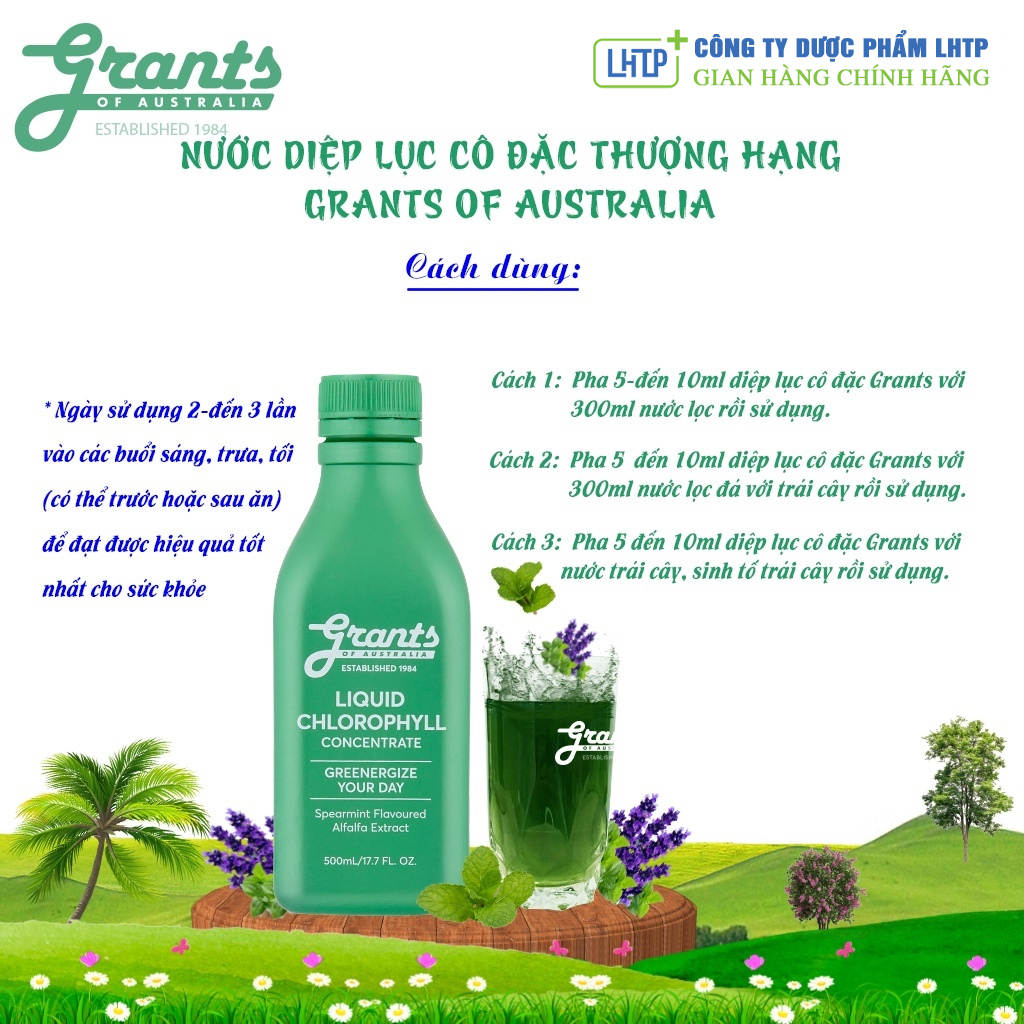 [ SIÊU TIẾT KIỆM] Nước Diệp Lục Cô Đặc GRANTS OF AUSTRALIA Của Úc Chai 500ml - Hỗ Trợ Trắng Da, Ngừa Mụn | BigBuy360 - bigbuy360.vn