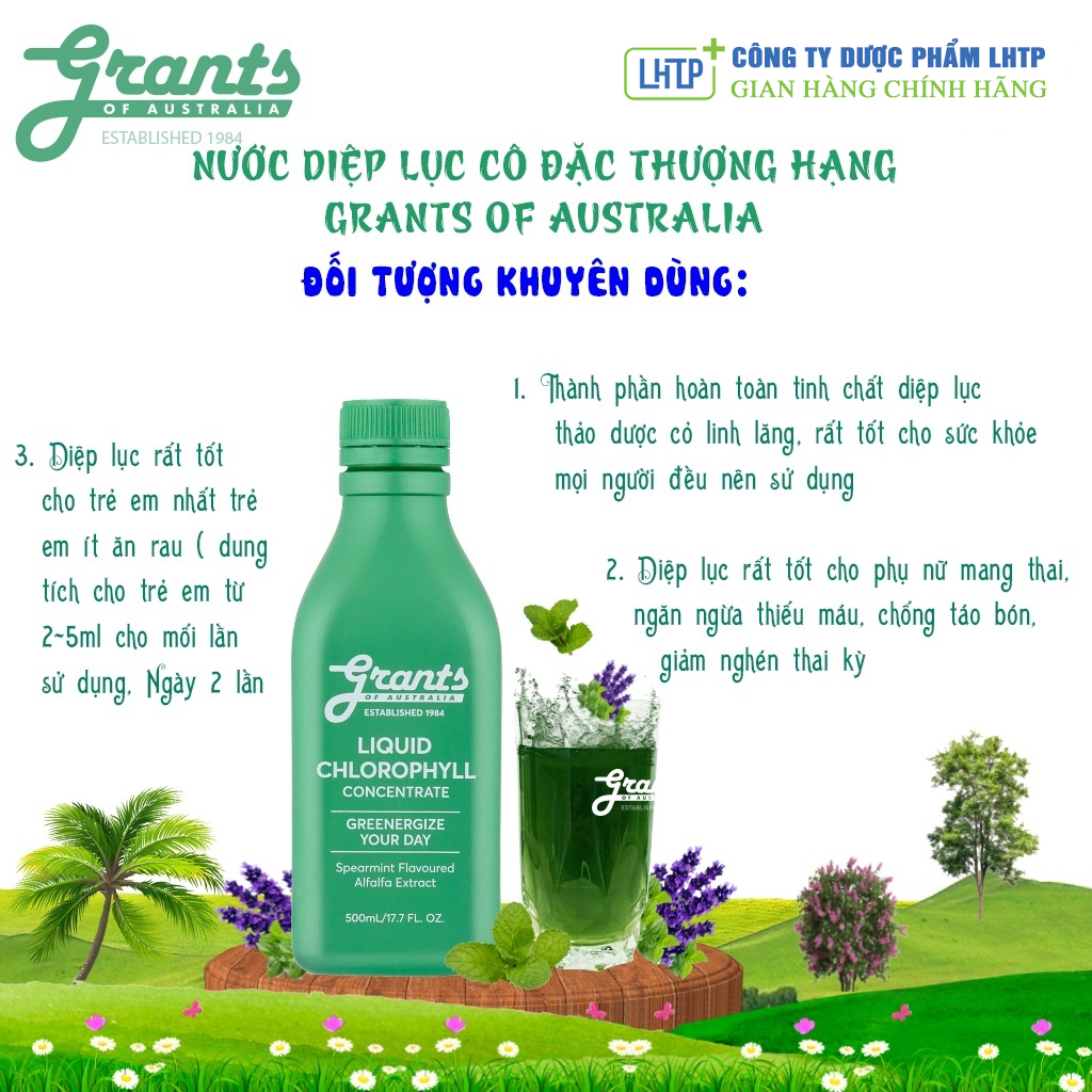 [ SIÊU TIẾT KIỆM] Nước Diệp Lục Cô Đặc GRANTS OF AUSTRALIA Của Úc Chai 500ml - Hỗ Trợ Trắng Da, Ngừa Mụn | BigBuy360 - bigbuy360.vn