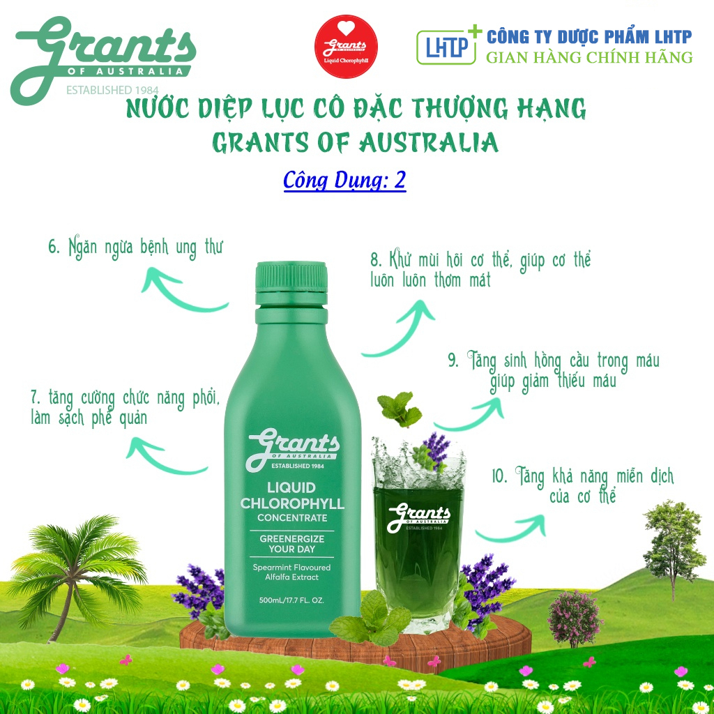 [ SIÊU TIẾT KIỆM] Nước Diệp Lục Cô Đặc GRANTS OF AUSTRALIA Của Úc Chai 500ml - Hỗ Trợ Trắng Da, Ngừa Mụn | BigBuy360 - bigbuy360.vn