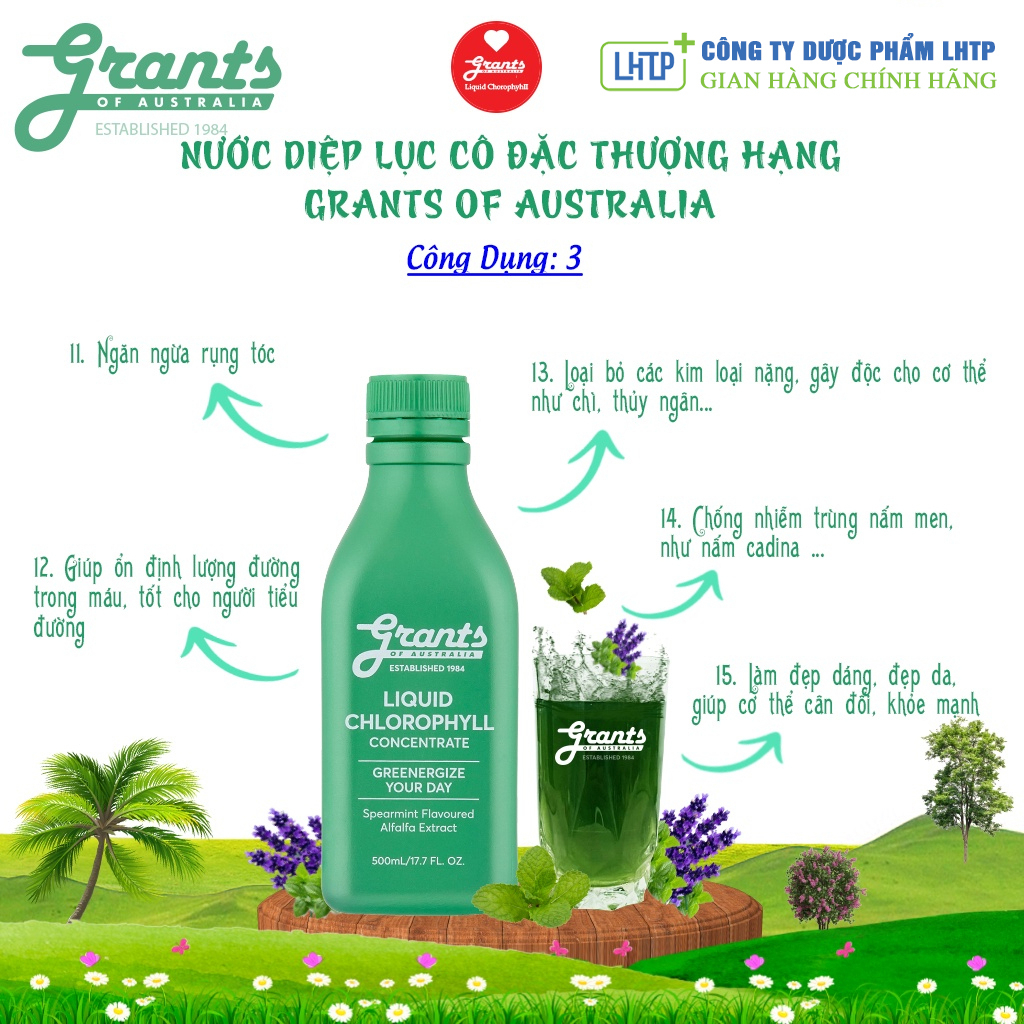 [ SIÊU TIẾT KIỆM] Nước Diệp Lục Cô Đặc GRANTS OF AUSTRALIA Của Úc Chai 500ml - Hỗ Trợ Trắng Da, Ngừa Mụn | BigBuy360 - bigbuy360.vn