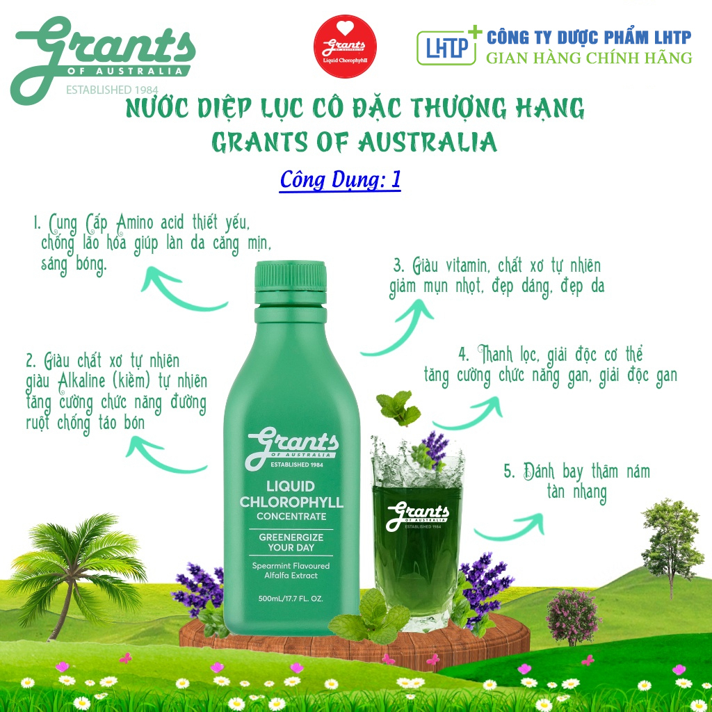 [ SIÊU TIẾT KIỆM] Nước Diệp Lục Cô Đặc GRANTS OF AUSTRALIA Của Úc Chai 500ml - Hỗ Trợ Trắng Da, Ngừa Mụn | BigBuy360 - bigbuy360.vn