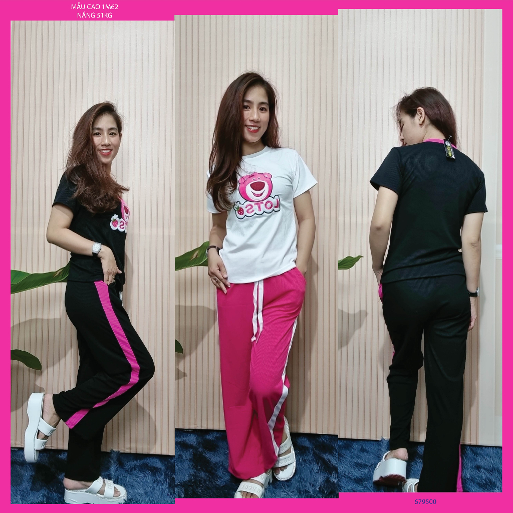 SET BỘ DÀI SUÔNG THÊU GẤU LOTSO ĐEN + TRẮNG HỒNG 679500