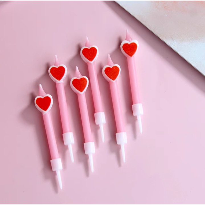 Nến Sinh Nhật Hình Tim Dễ Thương Vỉ 6 Chiếc - Đồ Trang Trí Bánh Sinh Nhật Bánh Kem