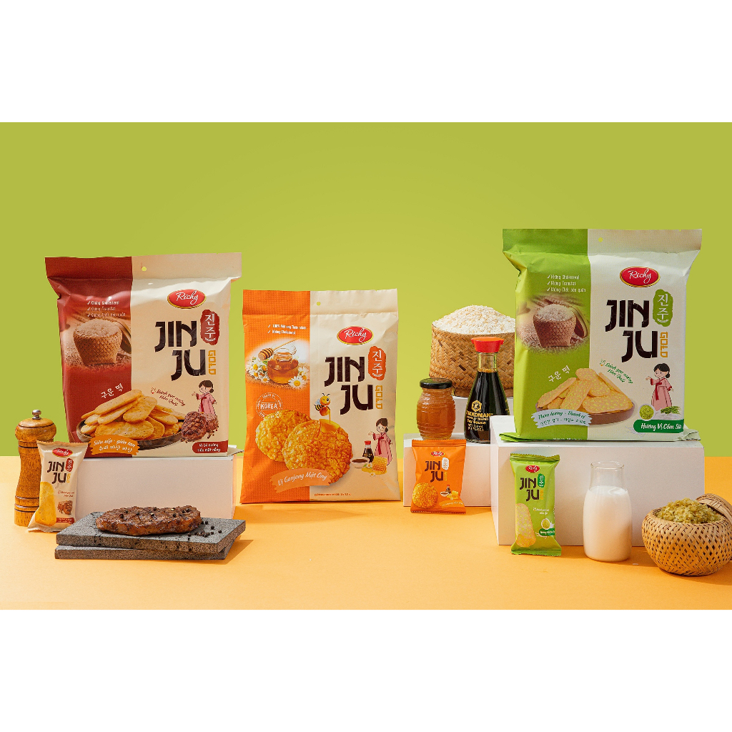 BÁNH GẠO JINJU BÁNH GẠO RICHY CÁC VỊ BÒ NƯỚNG CỐM SỮA MẬT ONG