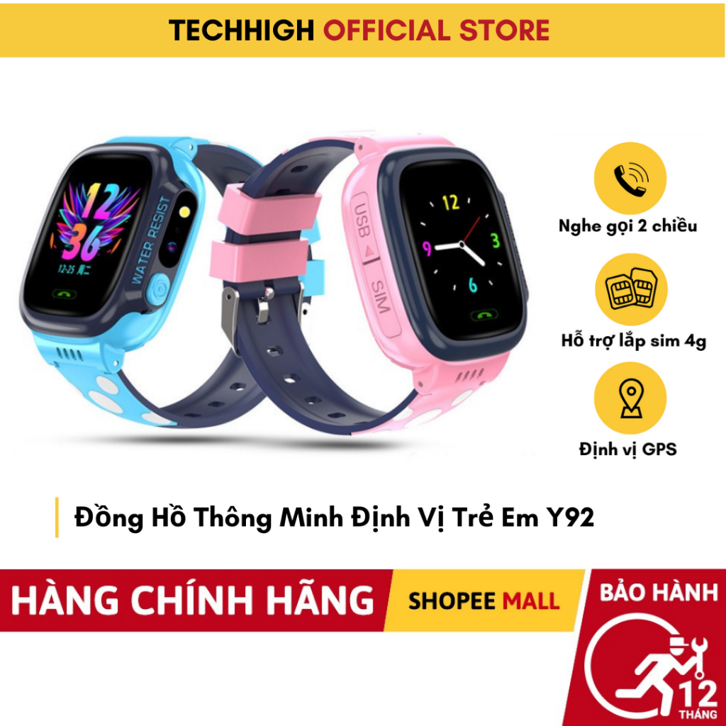 Đồng Hồ Thông Minh Trẻ Em Y92 , Hỗ Trợ Lắp Sim , Nghe Gọi , Định Vị , Nhận Thông Báo-TECHHIGH