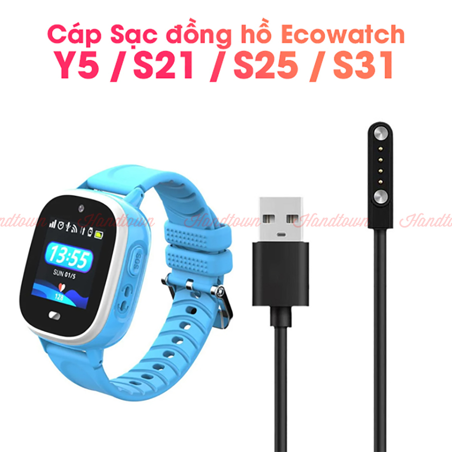 Dây sạc đồng hồ cho đồng hồ Ecowatch Y5 / S21 / S25 / S31 4G cáp zin hút nam châm từ thay thế tính độ dài 60cm Handtown