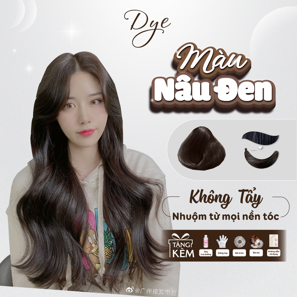 Thuốc nhuộm tóc, thuốc nhuộm tóc Nâu Đen, DYE HAIR, tặng kèm oxy trợ dưỡng và bao tay