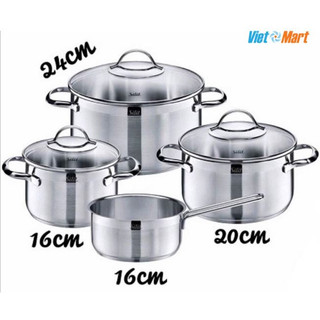 Bộ nồi silit achat 4 món, chính hãng đức, 3 nồi 1 quánh 16cm