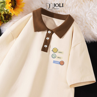 Áo Polo Nữ, Polo Unisex By JOLI Mã 02 Icon Mini Mix Màu Form Rộng Tay Lỡ Cho Nam Nữ