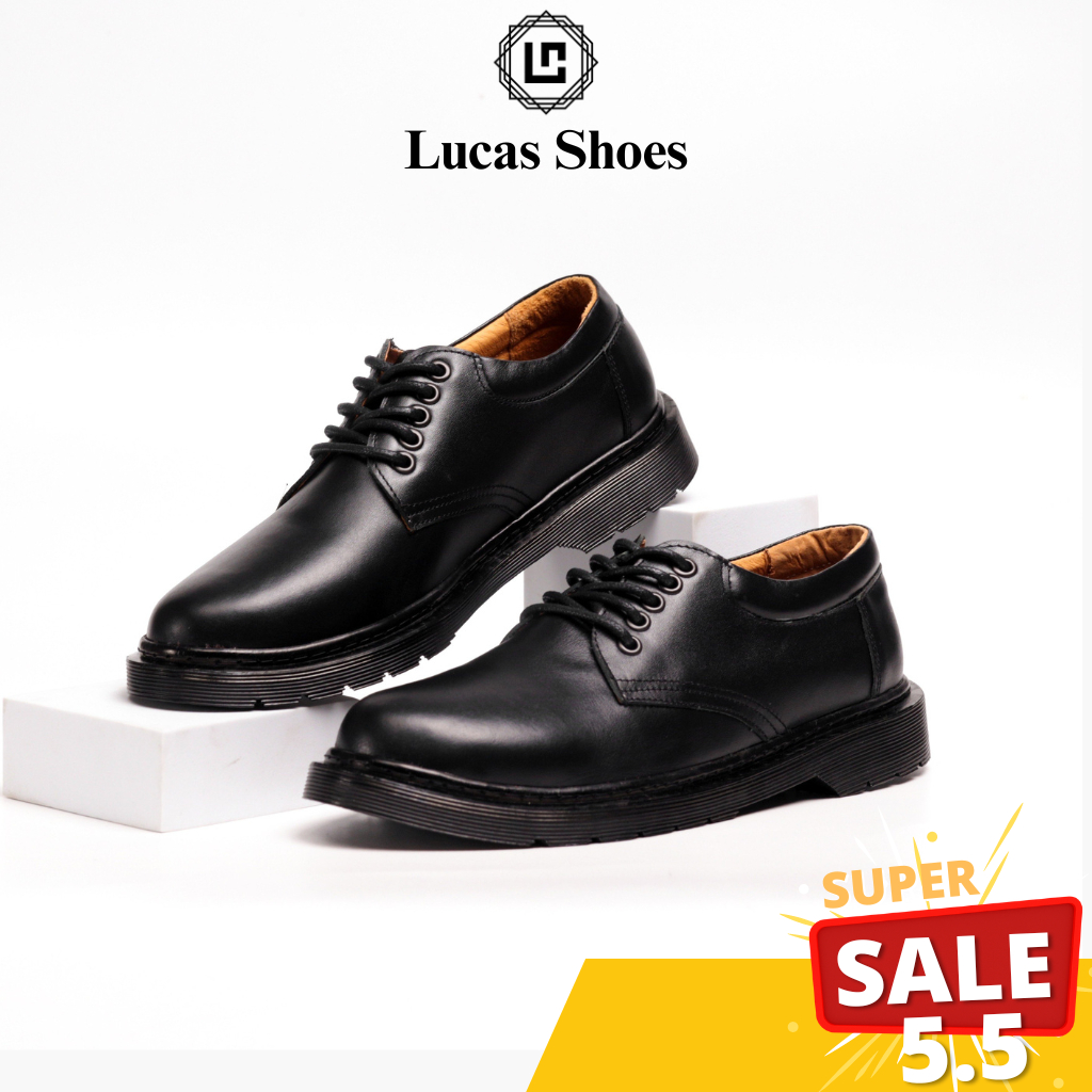 Giày tây nam, giày da Dr.8053 FULL BLACK da bò Nappa, Lucas Shoes bảo hành 1 năm