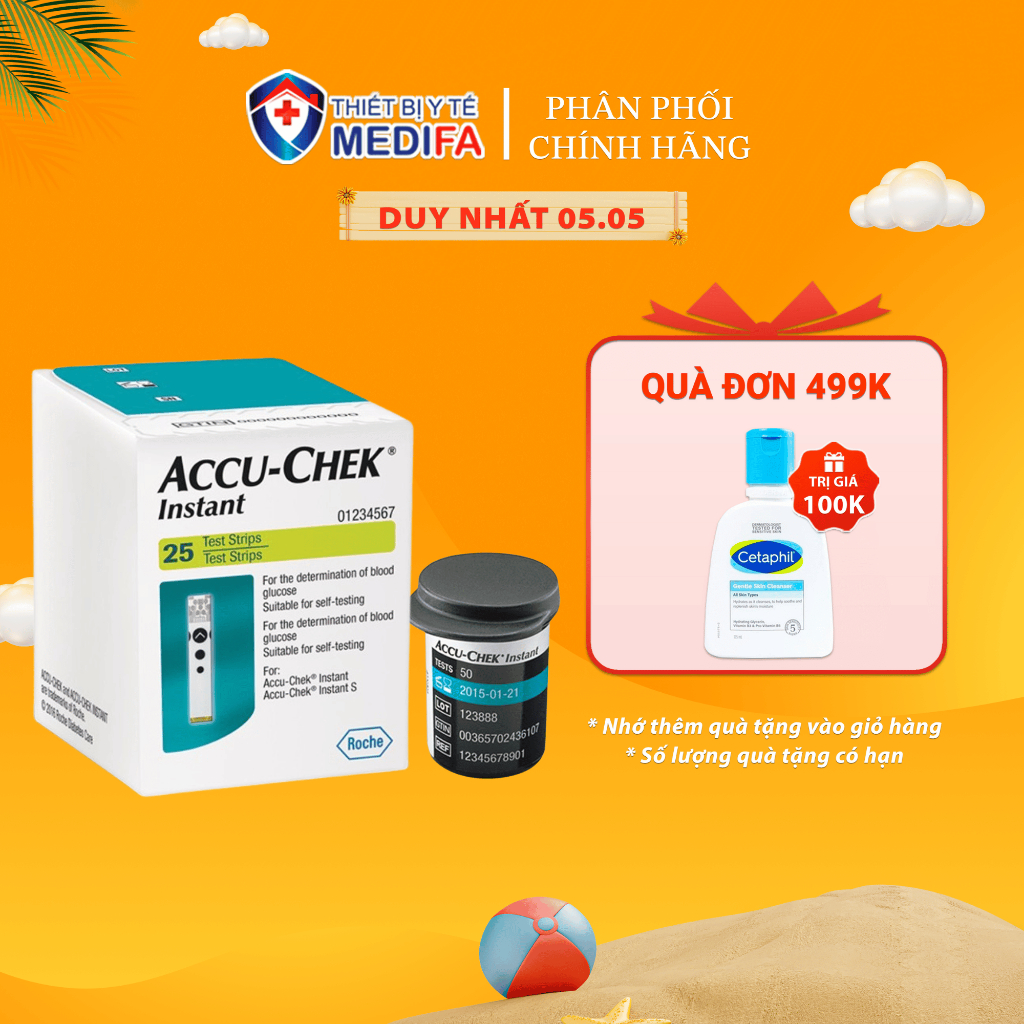 Hộp 25 que thử đường huyết Accu-Chek Instant đáp ứng tiêu chuẩn ISO về độ chính xác, Chính hãng Roche