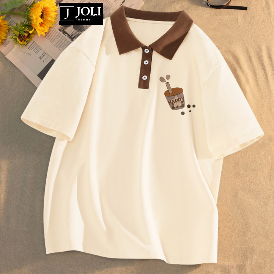 Áo Polo Nữ, Polo Unisex By JOLI Mã PL Happy Mix Màu Form Rộng Tay Lỡ Cho Nam Nữ | BigBuy360 - bigbuy360.vn