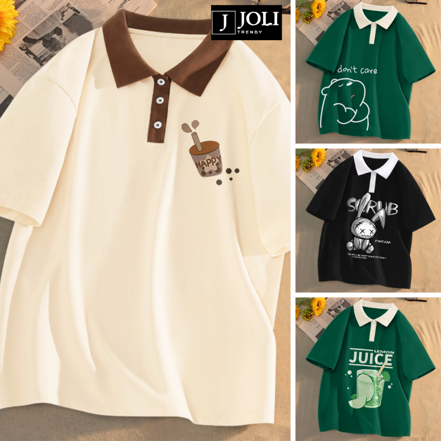 Áo Polo Nữ, Polo Unisex By JOLI Mã PL Happy Mix Màu Form Rộng Tay Lỡ Cho Nam Nữ | BigBuy360 - bigbuy360.vn