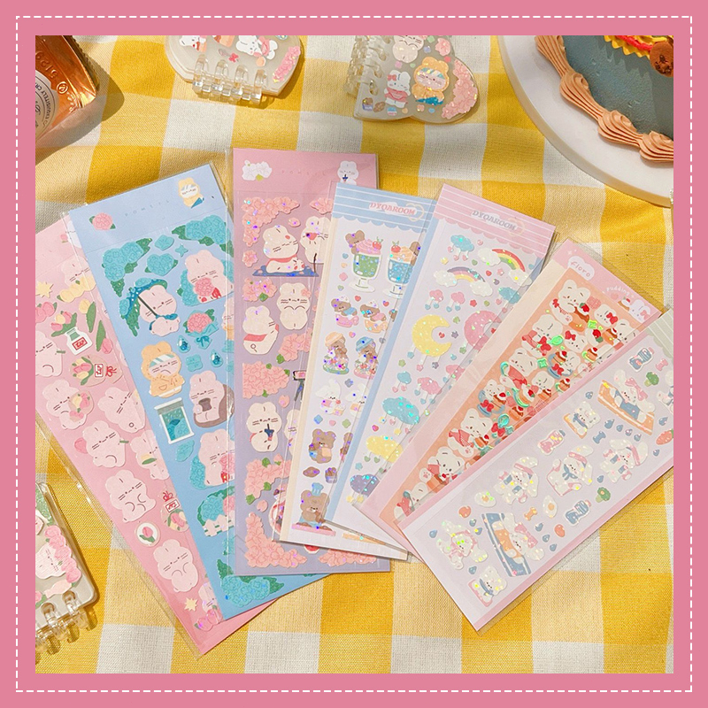 💜Sticker cute thỏ Lấp Lánh Phong Cách Hàn Quốc Trang Trí DIY Laptop, Sách Vở Học Tập