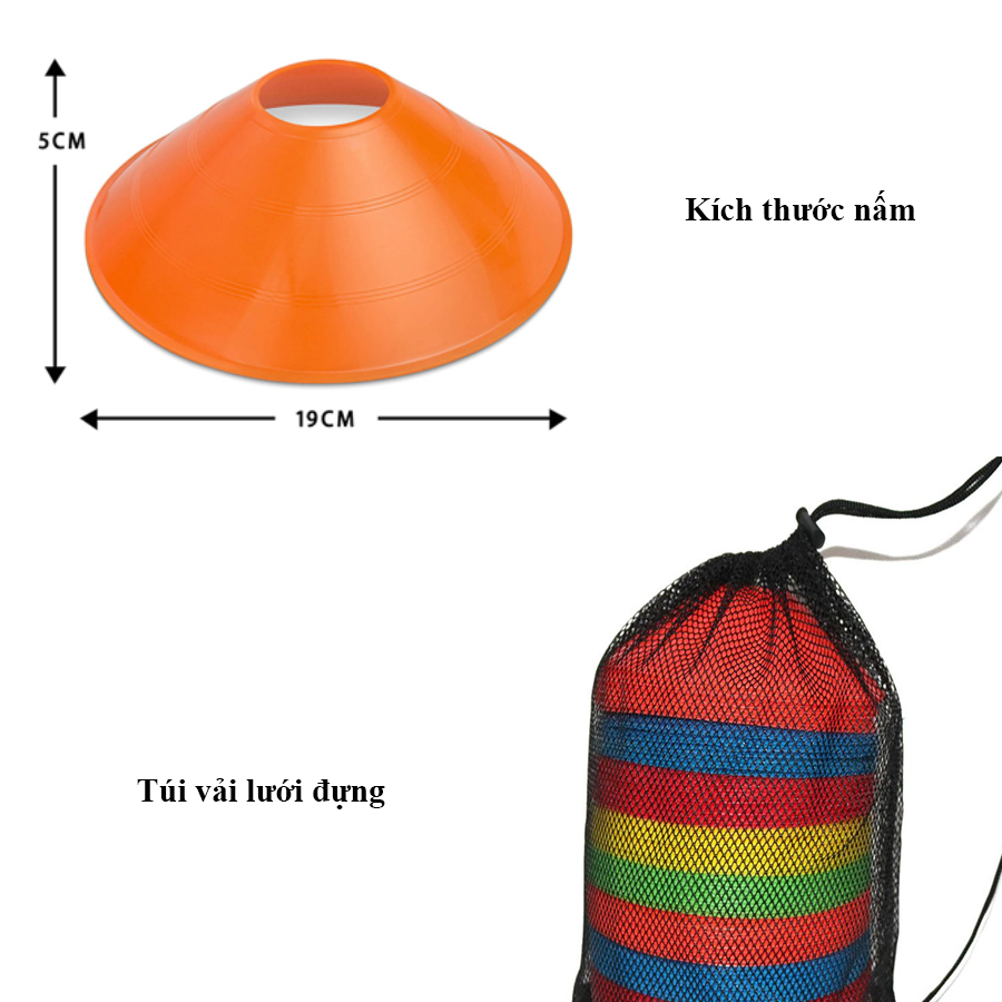 Combo 10 chiếc Cone nấm chiến thuật bóng đá, tập luyện thể thao NT3 (Tặng túi vải)