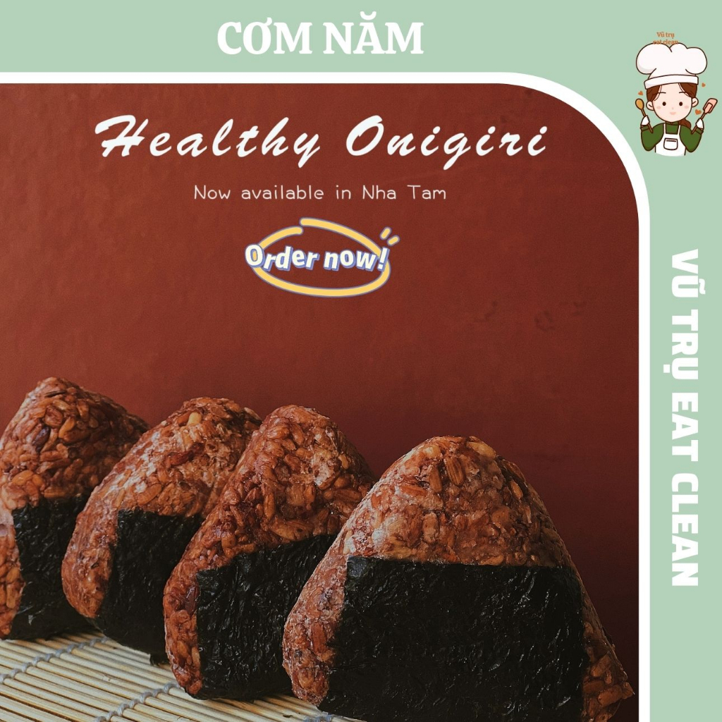 Cơm nắm gạo lứt ăn liền nhân bò, cá, heo, gà bọc rong biển.