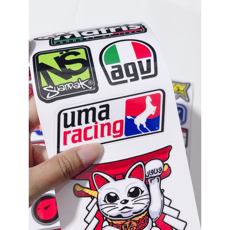 Tem dán mẫu tổng hợp Uma mèo thần tài King drag… tem có sẵn keo mặt sau