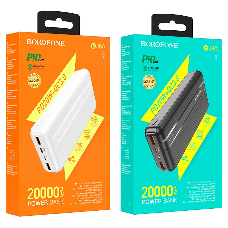 Sạc dự phòng 20000mAh BOROFONE BJ9A sạc nhanh PD20W (cổng Type-C), đèn LED, 2 cổng ra USB