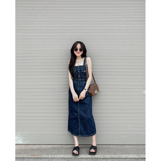 Váy jeans 2 dây dáng dài qccc