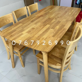 Bộ bàn ăn gỗ 6 ghế cabin, bàn ăn ghế mặt gỗ tự nhiên - bảo hành 12 tháng chính hãng