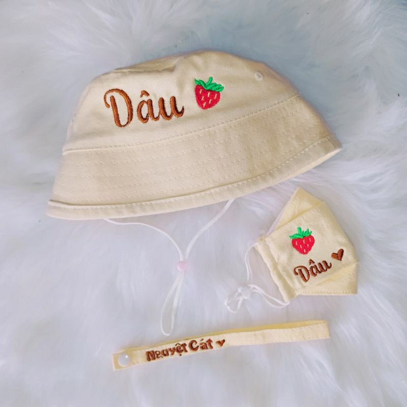 Mũ Bucket may quai sẵn thêu tên cho bé đủ 4 màu size từ bé đến ng lớn, inbox đổi hình thêu