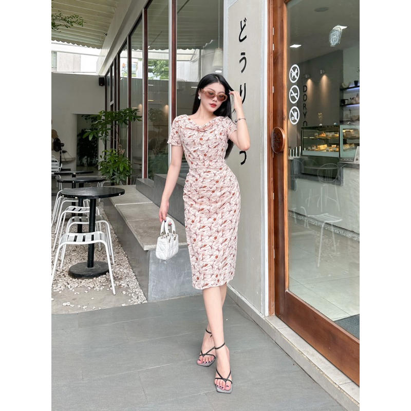 Đầm nữ body trễ vai, dáng dài cao cấp Nancy A49