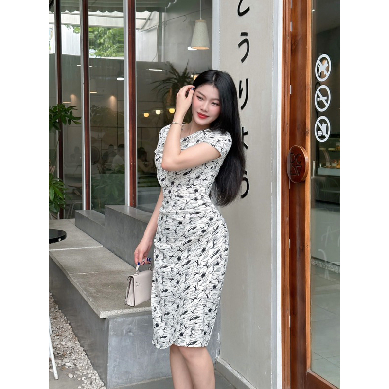 Đầm nữ body trễ vai, dáng dài cao cấp Nancy A49