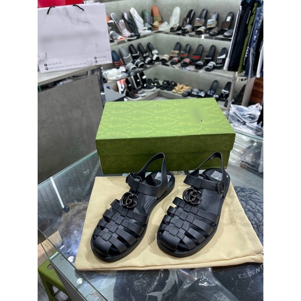 Dép dọ GC cao su non êm ái - dép xăng đan Guccii tag kim loại nguyên khối full box