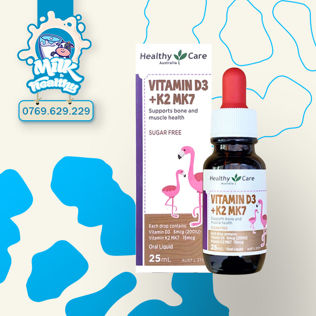 [Date T8/2025] Vitamin D3 K2 MK7 200IU Úc chai 25ml Healthy Care