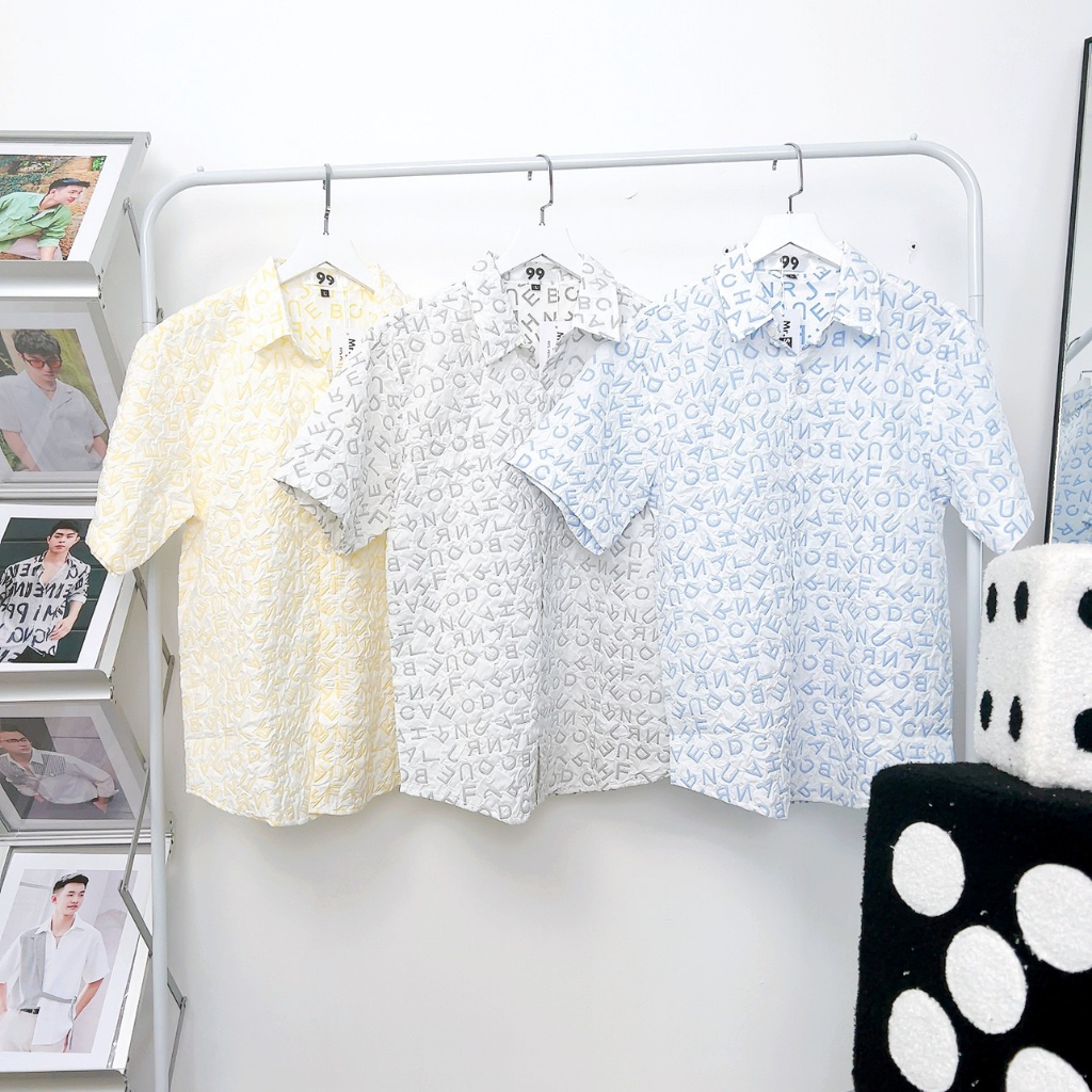 Áo Sơ Mi Tay Ngắn Dập Nổi Chữ Cái Chất Xốp Hàn Thoáng Mát Mr.Smile 99 Shop SM091