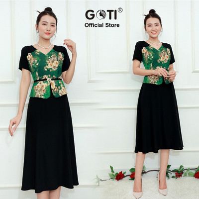 GOTI Đầm Trung Niên Dự Tiệc Dáng Xoè Đính Phụ Kiện Eo Sang Trọng Quà Tặng Mẹ Bigsize 3370 3330 3340