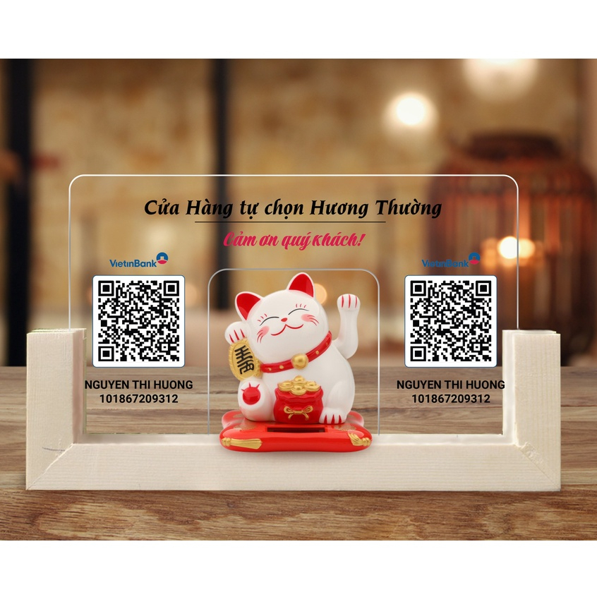 Bảng quét mã QR mèo thần tài vẫy tay, in thông tin theo yêu cầu
