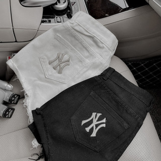 Quần Sọt Jeans Nữ Thêu Chữ NY Lưng Cao Chất Vãi Siêu Dày Dặn Phong Cách Ulzzang