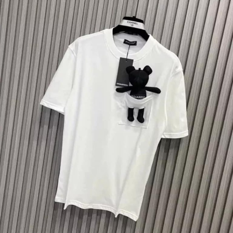Áo Thun DSQ Kèm Gấu Chất Cotton Dày Dặn💕Áo Phông Nam, Đôi Nam Nữ Form Dáng Chuẩn Unisex