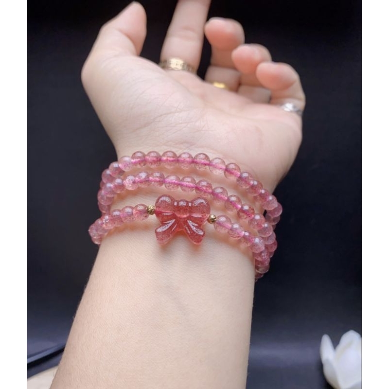 Chuỗi nơ thạch anh dâu tây hồng 5l