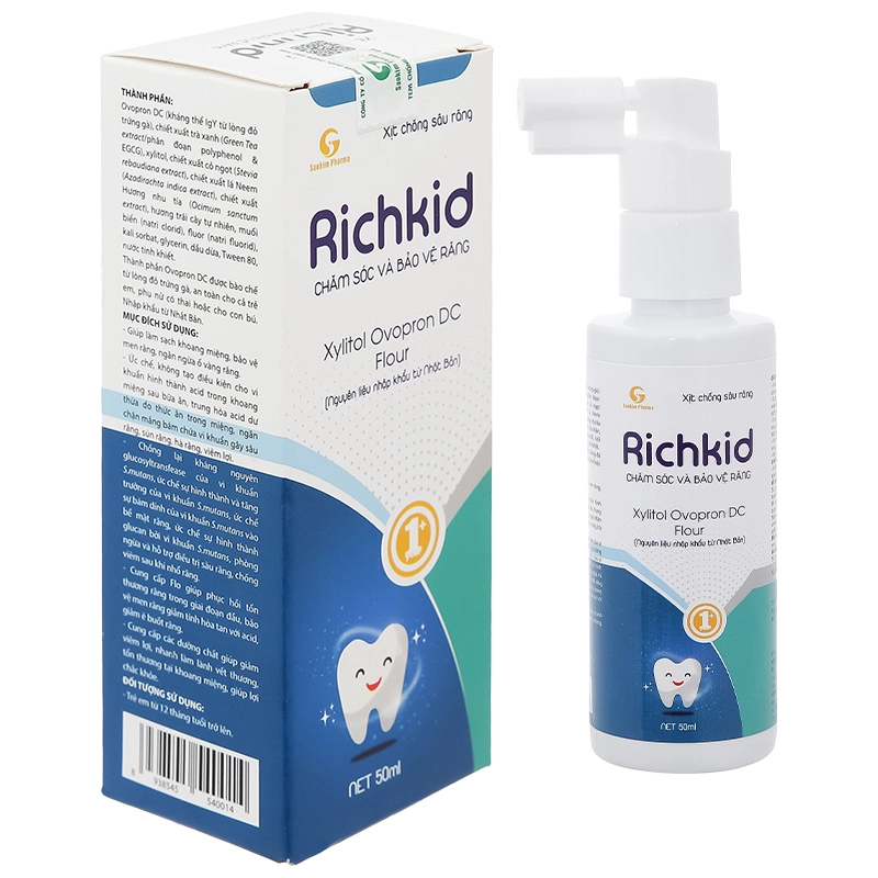 XỊT RICHKID NGỪA SÂU RĂNG, MÒN RĂNG, MỦN RĂNG,Ố VÀNG CHÂN RĂNG CHO BÉ TỪ 1 TUỔI